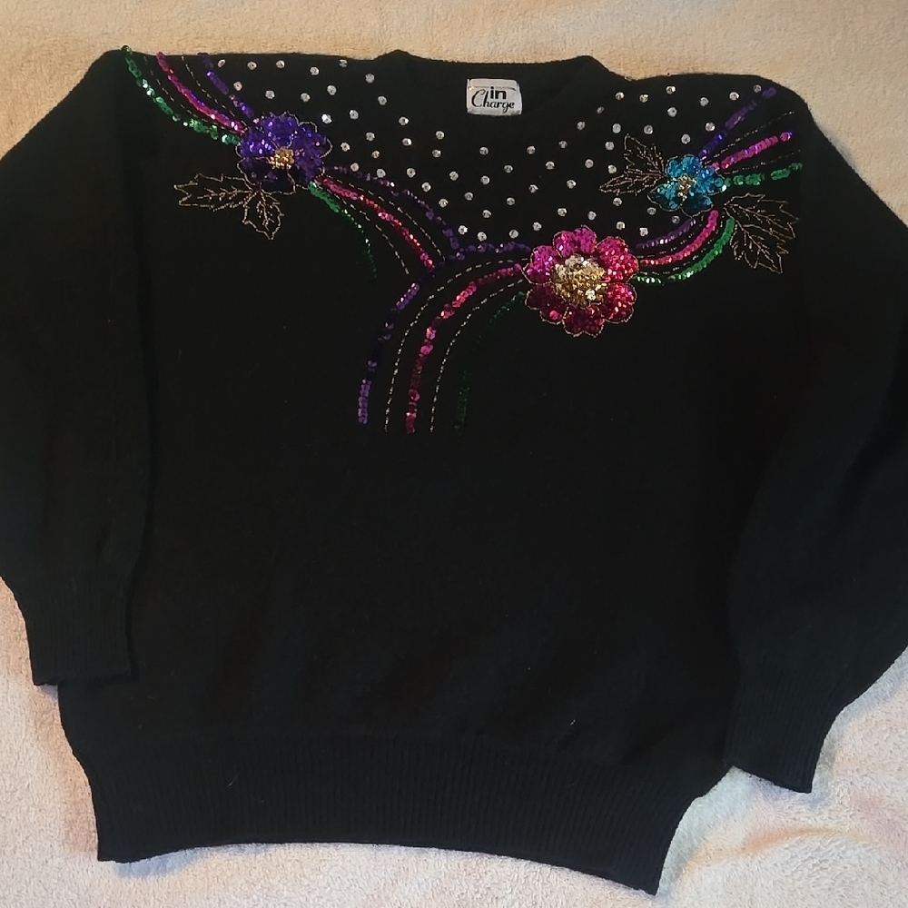 Black Sweater with Vibrant Embellishments